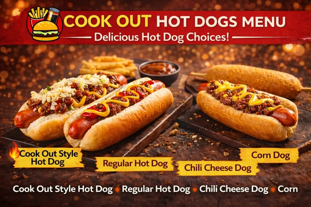 Cookout Hot Dogs Menu